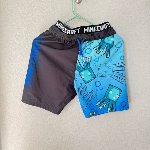 Minecraft Swim Shorts in Gray and Blue - Picture 1 of 3